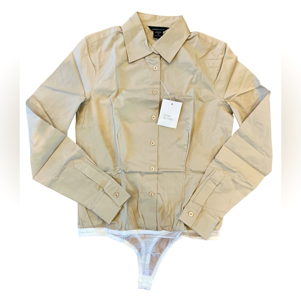 Moda International Button-Up Bodysuit - Beige - Size S